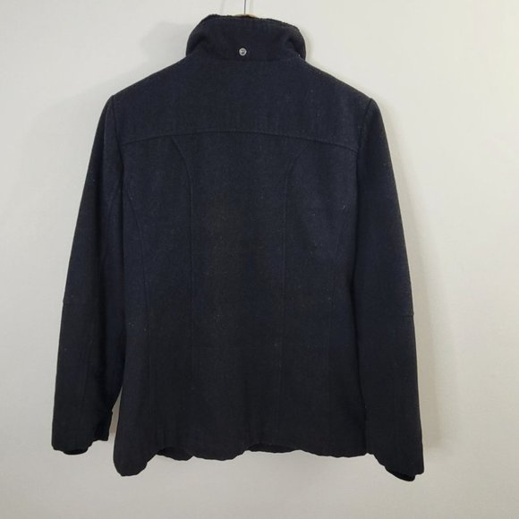 London Fog – Women Wool Faux Fur Trim Winter Jacket/Coat Charcoal Gray Medium - Picture 9 of 10